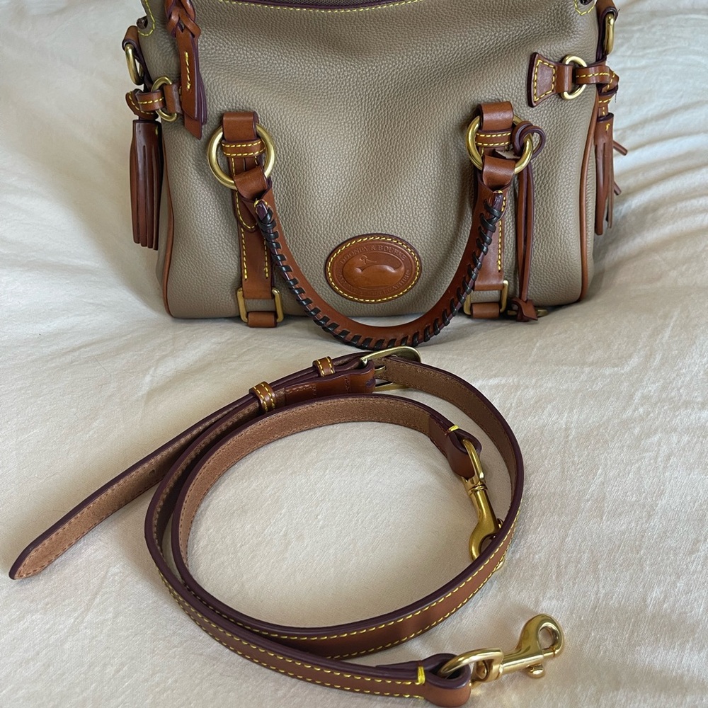 Dooney & Bourke AWL Taupe Pebble Leather Satchel Bag with Brown Trim